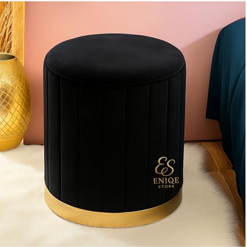 Image of Mudda Pouf Round Sitting Foot Stool for Office Room Decor, Living Room Ottoman Stool, Upholstered Pouffe Puffy for Foot Rest, Home Furnishings (Black)
