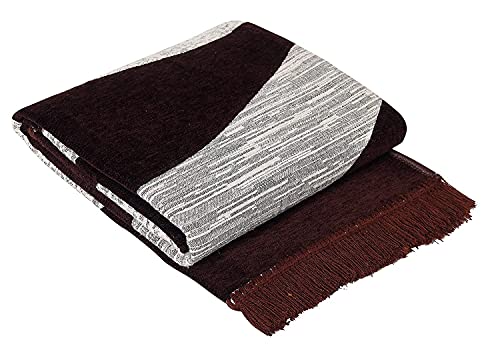 Image of Wave Design Sleek and Spacious Rectangular Chenille Carpet with Binding | Area Rug | Durries for Living Room, Bedroom | 5X7 Feet (210 Cmx152 Cm) Brown