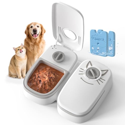 NeatenWise 2-Meal Timed Cat Feeder 48H Wet Food Dispenser with Ice Packs 700ml Capacity Battery Powered for Cats & Small Dogs