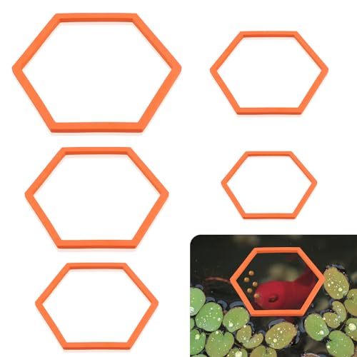 Image of PEUTIER 5pcs Aquarium Floating Plant Rings, Foam Floating Plant Corral Holder Hexagon Fish Feeding Rings Feeding Ring Barrier for Fish Tank Feeder Plant Fence for Keeping Food in Place (Orange)