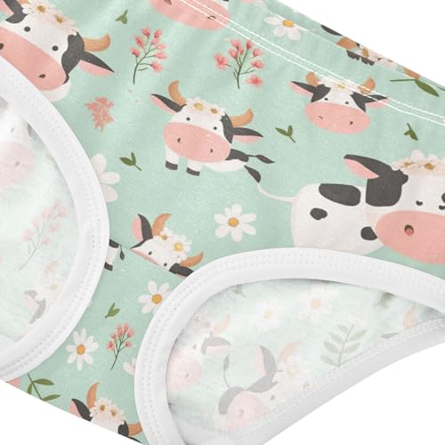 Wusikd Cute Cow White Girls' Underwear Cotton Flowers Leaves Girls Briefs Soft Toddler Underwear 2T4