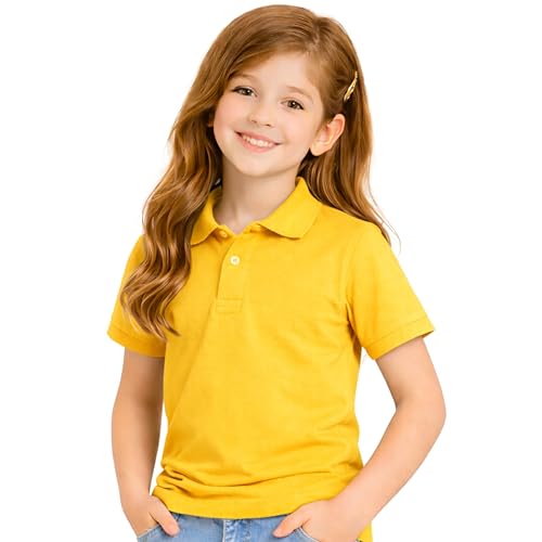 Image of Kids Girls Polo T-Shirt | Half Sleeves | 100% Organic Cotton Rich Bio-Wash Fabric | Ultra Soft & Breathable | Regular Fit | Plain Solid Color Casual Wear & School Uniform