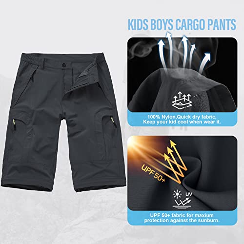 Asfixiado Boys Cargo Pants, Kids Youth Girls Athletic Outdoor Quick Dry Waterproof Upf 50+ Hiking Climbing Convertible Trousers #9017 Grey-Xl #TOP3