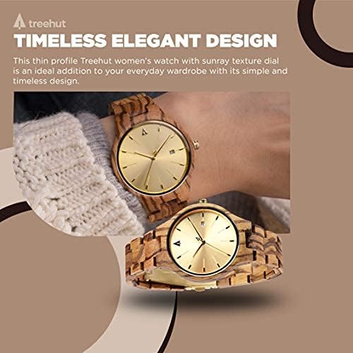Treehut Wooden Women's Watches, Solstice Zebrawood Gold, Japanese Quartz Movement, Señoras Stylish Exotic Wrist Chicas Watch with Adjustable Stainless Steel Buckle and Box, Relojes para Mujeres