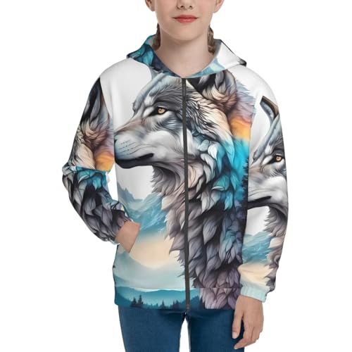Animal Forest Wolves1 Kids Pullover Hoodies Boys Zip Up Sweatshirts Girls Athletic Clothes with Pocket3
