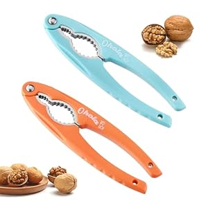 2PCS NutCracker, OHOLA Stainless Steel Nut Crackers for All Nuts, Nutcracker Tool for Walnet, Pencan, Chestnut, Crab, Lobster and More, Ergonomic Handle (Stylish Pattern, Orang + Blue)