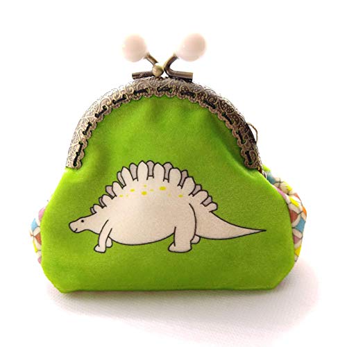 Small Coin Purse with Custom Printed Dinosaur Fabric and Orange Lining
