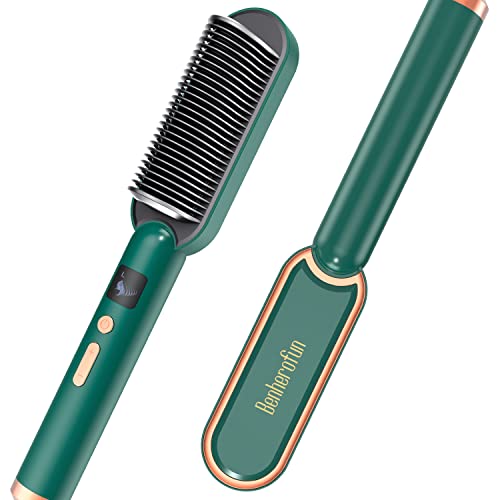 Hair Straightener Brush - Ring Enhanced Ionic Hair Straightening Brush with LED Screen for Styling Smooth Straight Hair at Home for Women