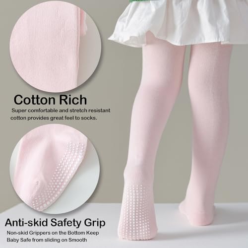 Image of Epeius Baby Girls Tights 3 Pairs Pack Seamless Non Slip /Skid Grip Cotton Leggings