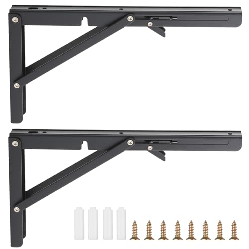 RunXinDa 2 Stück Klappkonsole Schwerlast Klappwinkel 90 Grad Regalhalterung, 300mm Scharniere Klappbar Regalwinkel Klappbar, Wandregal Halterung für Zuhause Büro Klapptisch Wandmontage（Schwarz）