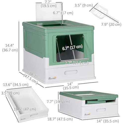 Caja de arena para gato cerrada PawHut verde grande miniatura 7