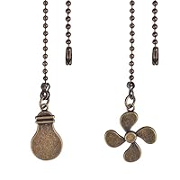 2 Stück Zugketten für Ventilatoren, Kugelkette mit Stecker, dekorative Kette aus Messing, für Leuchtmittel und Lüfterkabel (Lüfter & Glühbirnen)