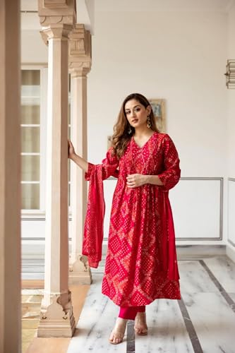 Image of ANNI Designer Women's Rayon Viscose Anarkali Printed Kurta with Pant & Dupatta