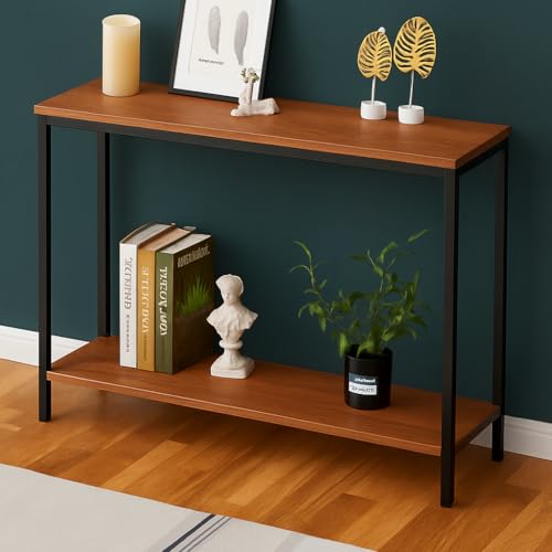 Image of Metal Frame 2-Tier Premium Entryway Table for Living Room, Hallway & Bedroom | Modern Narrow Sofa Console Table for Home & Office Decor | Sturdy & Stylish Accent Table (Classy Black)
