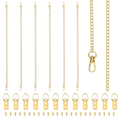 Image of Picture Hanging Kit, 6Pcs Stainless Steel Chains with Hooks & 12Pcs D Ring Picture Hangers for Hanging Mirror Curtain Photo Frame(Gold, 1M)