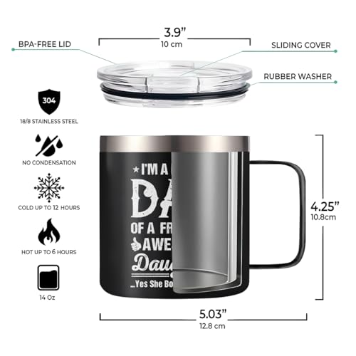 SANDJEST Dad Tumbler 14oz Insulated Coffee Travel Mug with Handle Funny Dads Gift from Daughter for Birthday Christmas Valentines Fathers Gift - Image 5
