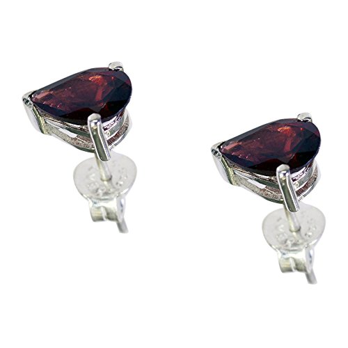 Pendientes de tuerca de granate natural en plata 925 con forma de pera