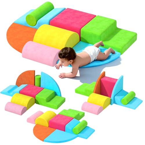 Image of cjdropshipping 8 Piece Toddler Climbing Blocks,Soft Play Climbing Toys Indoor for Toddlers Ideal Crawling and Exploration Play Set for Baby Gym/Toddler Playground (Rainbow Color, 8pcs)