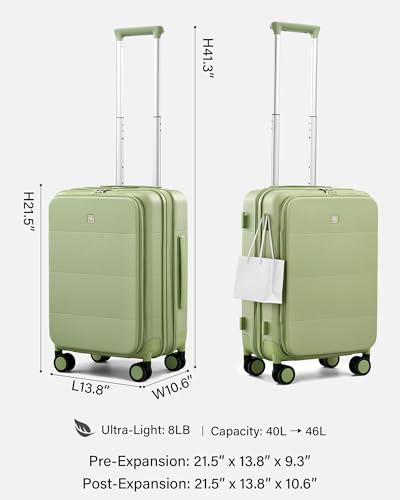Image of Hanke Hardside Expandable Carry On Luggage, 20 Inch Top Opening Trunk Luggages with Spinner Wheels, All-PC Hard Shell Carry-On Suitcase, Lightweight & TSA Airline Approved (Bamboo Green, 46L)