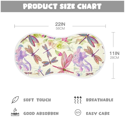 J JOYSAY Dragonfly Peony Floral Ivory Baby Burp Cloths for Boys Girls Large 22''x11'' Cotton 4 Layer Neutral Burp Clothes for Drool Newborn one sizex42