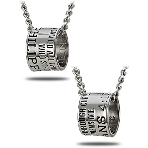 Shields of Strength Men's Stainless Steel Duck Band Necklace Inscribed with Philippians 4:13 Bible Verse for Hunters Christian Gift Scripture Jewelry Cover