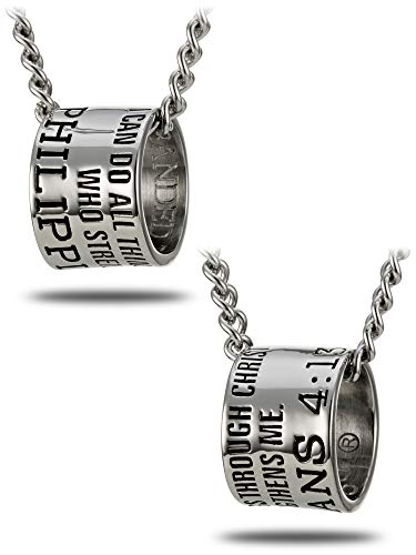 Shields of Strength Men's Stainless Steel Duck Band Necklace Inscribed with Philippians 4:13 Bible Verse for Hunters Christian Gift Scripture Jewelry