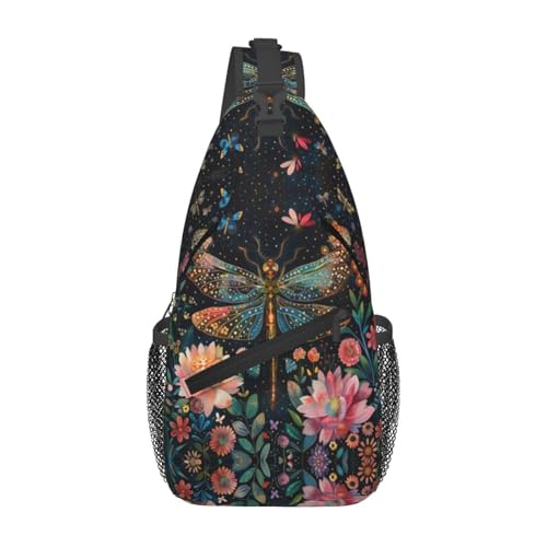 Image of Crossbody Bag Floral Dragonfly Sling Bag Backpack Chest Bags Shoulder Bag for Women Men