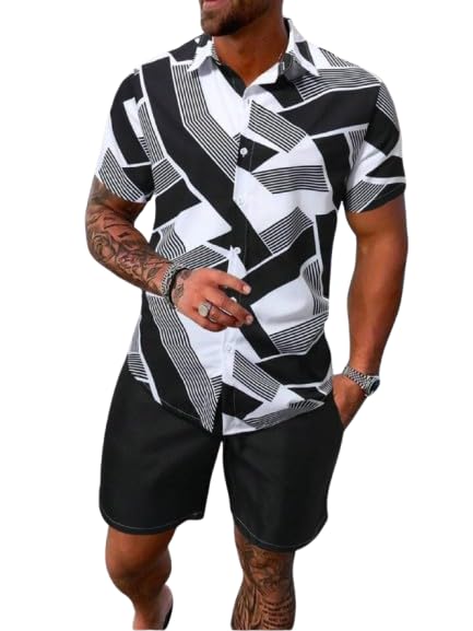 MAHEK FASHION Men’s Printed Co-Ord Set | Plus Size Casual Shirt & Shorts Set | Nightwear Pajama Suit, Loungewear, Beachwear & Vacation Outfit Design No Shirt-Short Set10-Parent-image-45