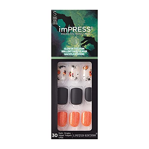Kiss imPRESS Press on Manicure Halloween Nails - Haunted, Short Length, Square Shape, 30 Fake Nails