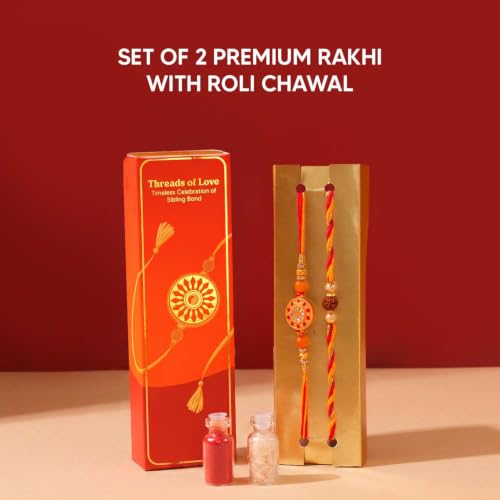 Image of Sneh - 11-Item Rakhi Gift Hamper for Brother | Premium Rakhi Set of 2 with Chocolate Dry-Fruit Laddoos, Millet Bhel, Roli-Chawal & Mukhwas Combo - Rakhi set for Brother with Hamper