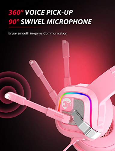 image for ZIUMIER Pink Gaming Headset for PC, PS4, PS5, Xbox One, Xbox Series S/