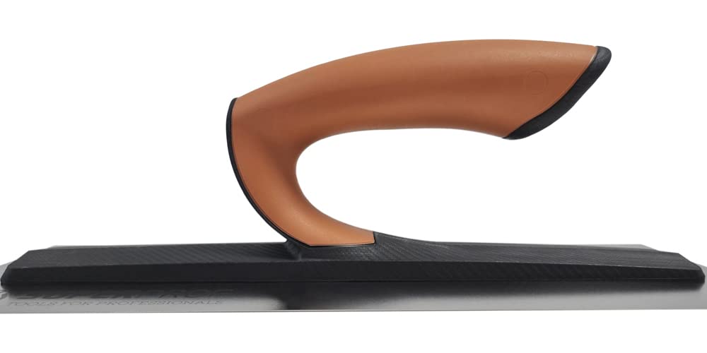 Super Prof by Maurerfreund, FLEX Comfort-Glättekelle, Extraleichte Carbon-Stütze mit Softgriff, Flexibles Edelstahl-Blatt 0,4mm (305x120mm)