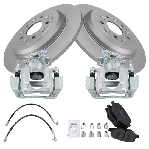 Image of TRQ Rear Brake Pad and Rotor Set Semi Metallic Rotors Calipers Compatible with 2011-2014 Ford Edge 2011-2015 Lincoln MKX