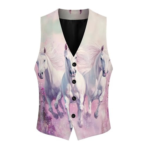 White Horses Men's Suit Vests Business Formal Dress Vest V-Neck Waistcoat for Wedding Casual4