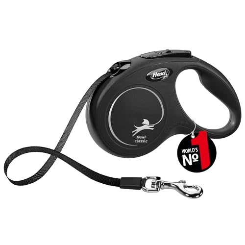flexi® Classic S | 5m Gurt Roll-Leine für kleine Hunde bis 15 kg | Schwarz | ausziehbare Hundeleine...