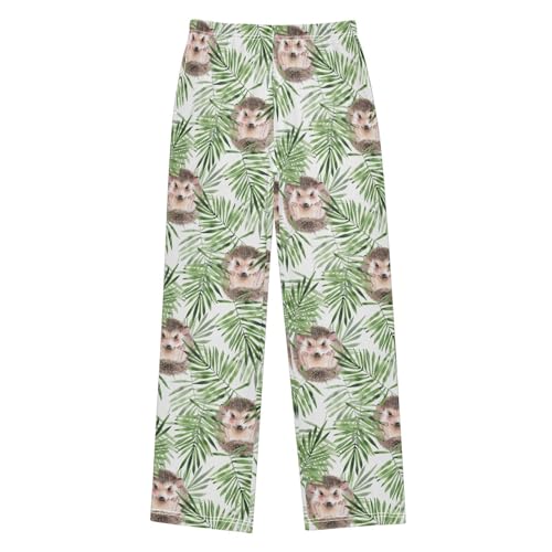 Hedgehog Palm Leaf Boys Long Pants Soft Trousers Elastic Waist Kids Lounge Bottoms with Pockets S-XL