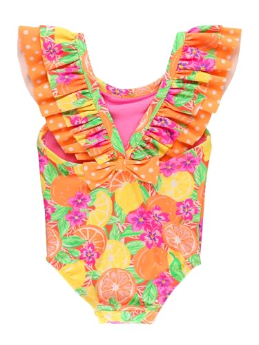 Image of RuffleButts Girls UPF50+ Sun Protection Ruffle V-Back One Piece Swimsuit