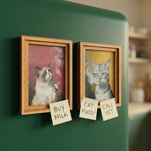2 imanes decorativos de madera para refrigerador gato