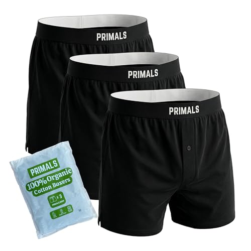 PRIMALS 100% Organic Cotton Boxers - Improves Testosterone & Fertility - Soft & Breathable -...