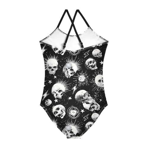 White Skull Pattern Girls One Piece Swimsuits Summer Quick Dry Beach Bathing Suit2