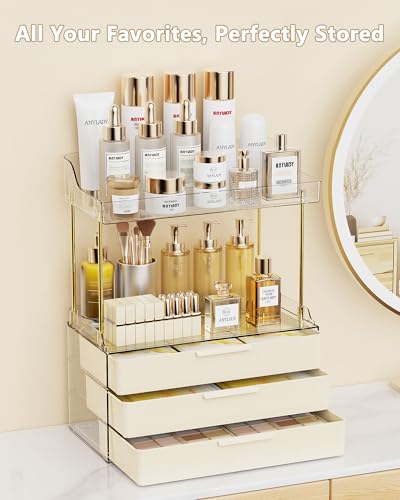 Image of Anylady Bathroom Organizers and Storage, Makeup Organizer (Sturdy Durable Attractive), Ideal for Vanity, Countertop, Counter, Perfume, Skincare, Cabinet, Cosmetic, Dresser Organizer (Cream)