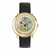 Stauer DuMonde Automatic Watch – 40mm Gold-Plated Case, 23-Jewel Movement, World Map Dial, Exhibition Back, Black Leather Strap