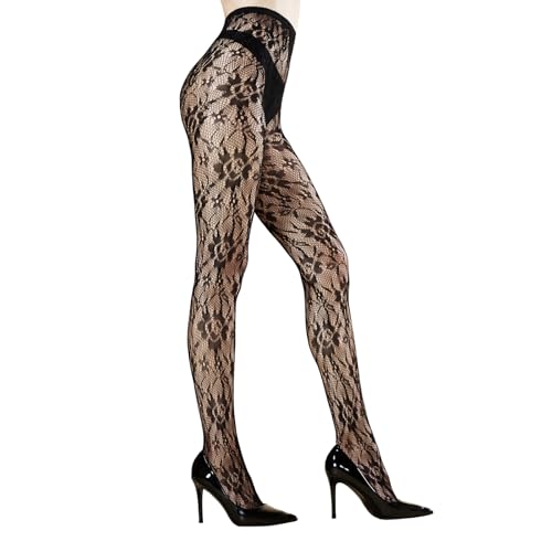 MANZI Lace Fishnet Tights Floral Patterned Fishnet Stockings for Women