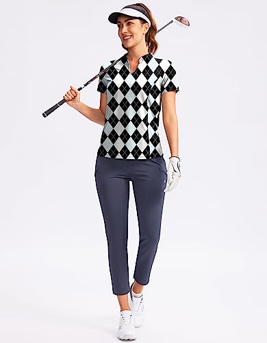 Image of Obla Women's Golf Polo Shirt V-Neck Short Sleeve Collarless Quick Dry Tennis Running T Shirt Golf Tops for Women