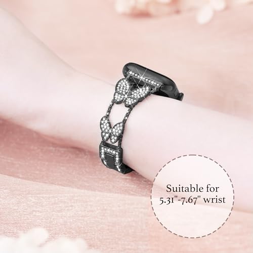 Image of Butterfly Band for Apple Watch Bands 44mm 45mm 46mm for Women Black | 42mm(S3) 49mm iWatch SE Series 11 10 9 8 7 6 5 4 3, Slim Thin Metal Fancy Bling Cute Dressy Strap for Apple Watch Band