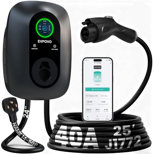 Level 2 EV Charger 40A WiFi Waterproof 25ft Cable