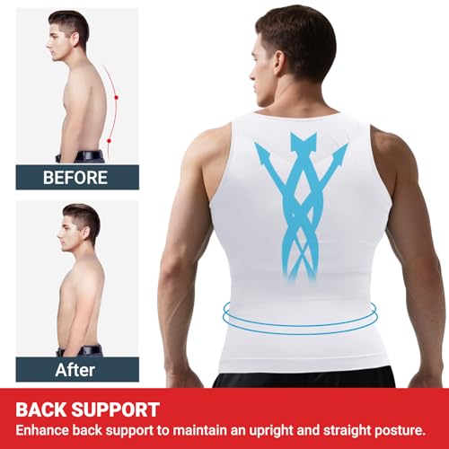 Mens Compression Shirt Slimming Body Shaper Vest Workout Tank Tops Abs Abdomen Undershirts White3