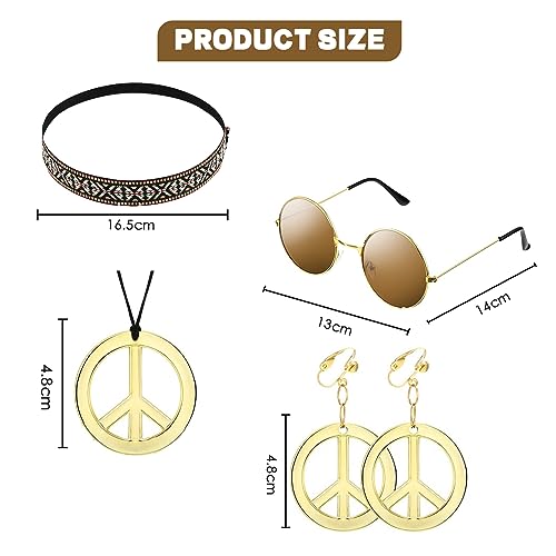 Hippy women's suit, disco party dress up including sunglasses, peace sign necklace and peace sign earrings, bohemian headband - Image 2
