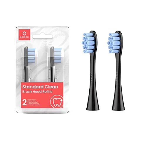 Oclean Toothbrush Standard Clean Brush Head Replacements, Compatible with All Oclean Electric Handles, FDA Approved (2 Pack) - Black Cover