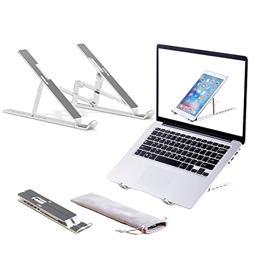ZSIMC Laptop Stand, Adjustable Aluminum Foldable Portable Holder, Upgrade Whole Anti-Slip Silicone Pad, Laptop Riser for Desk Compatible with MacBook Air Pro/iPad, Lenovo and More 10-15.6” Tablets